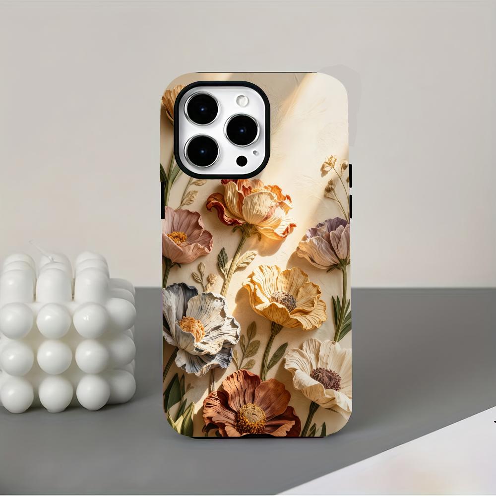 Realistic Floral Print Pattern 2-in-1 Phone Case Suitable for iPhone 17 16 15 14 13 12 11 Pro/Max/Plus Anti Drop and Shockproof