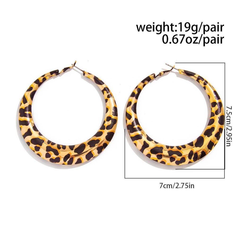 Lacteo Vintage Hipérbole Estampado de Leopardo Aro Grande Redondo Pendiente Mujer Tendencia Hueco Geométrico Pendientes Piercing Encanto Joyería