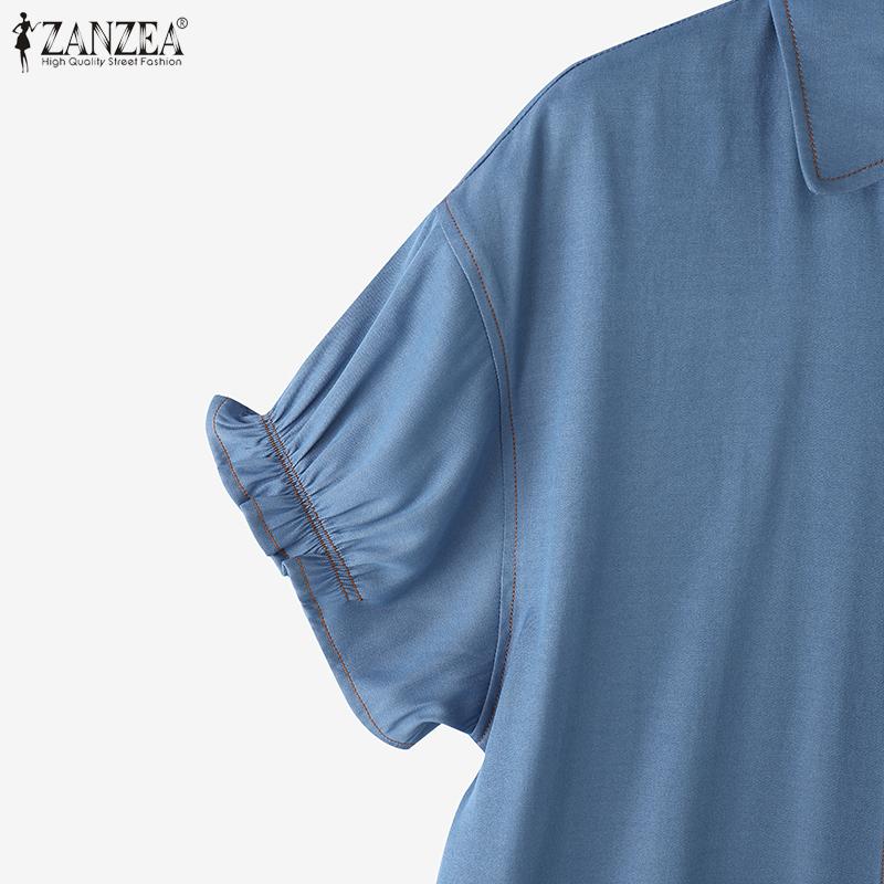 ZANZEA Womens Summer Puff Short Sleeve Casual Button Blouse