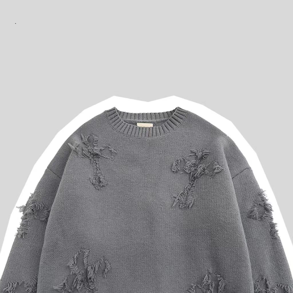 

2023 Модный свитер с перфорированной кисточкой, свободный и утолщенный теплый вязаный пуловер