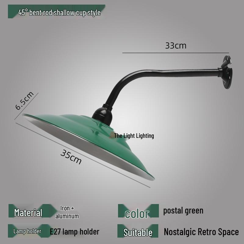 Vintage Military Green Outdoor Curved Pole Street Light, Waterproof Industrial-Style Lampshade for Doorway or Farmhouse Wall