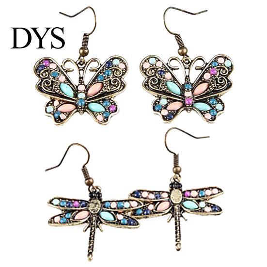 Bohemian Women Butterfly Dragonfly Rhinestone Charm Hook Earrings Jewelry Gift