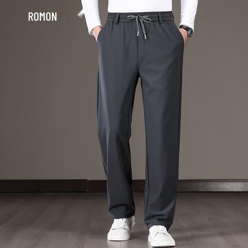 ROMON Men's Straight-Leg Elastic Waist Casual Pants