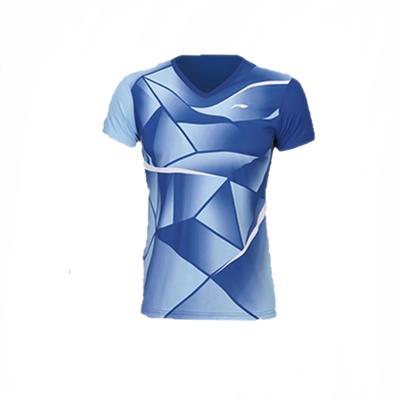 V-Neck All-Over Print Breathable Straight-Cut Short Sleeve T-Shirt Women Tops Blue AAYS068-4