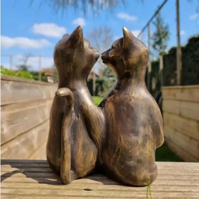 Neues verliebtes Katzenpaar Kuss Dating Statue Modern Minimalistisch Schreibtisch Harzhandwerk Ornamente Heim Gartendekoration Weihnachtsgeschenk