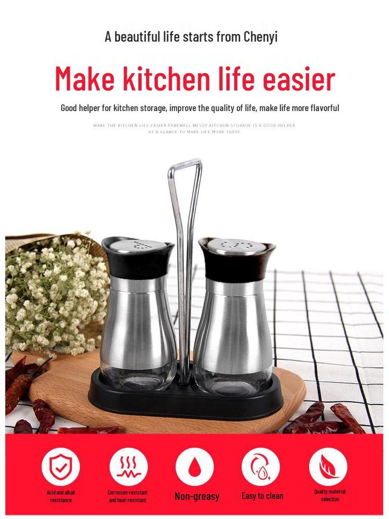 Stainless Steel & Glass Spice Jar Set - Modern Salt & Pepper Shakers
