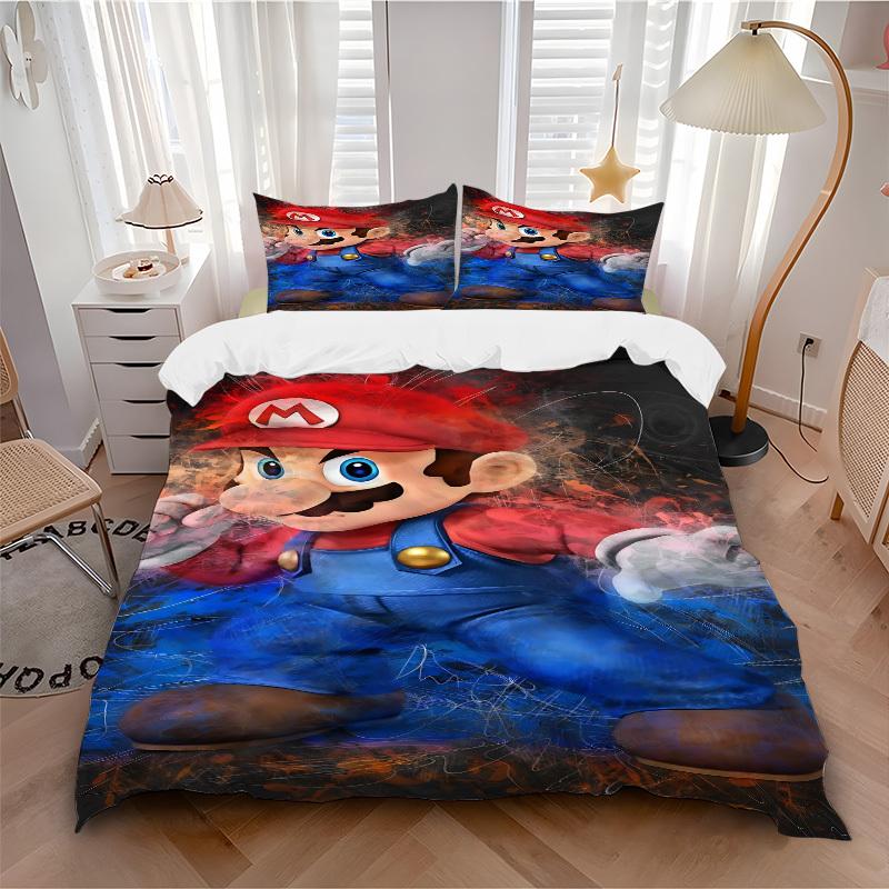 

3pc Mario Bedding Set Guest Room Bedroom Decor Christmas Halloween Decor Birthday and Holiday Gifts- All Seasons 3pcs Quilt 104 135x200cm
