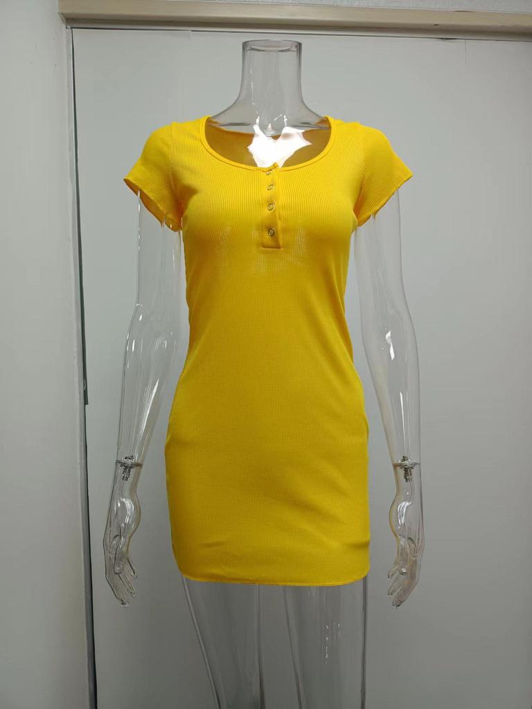 2026 Spring/Summer European & American Sexy Short-Sleeve Bodycon Cross-Button Dress
