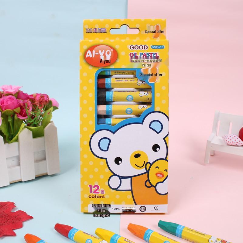 

Washable Oil Pastels & Brush Set for Kids - Cartoon Colored Pencils, Crayons, and Doodling Sticks Standard