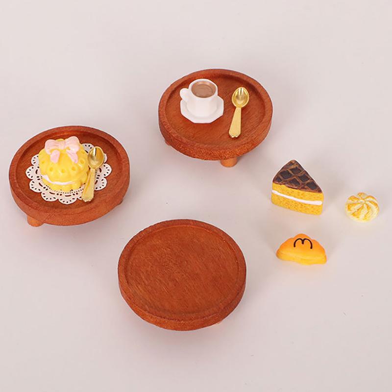 1/12 Puppenhaus Simulation Mini Holz Rundes Tablett Modell Puppenhaus Miniatur Küchenmöbel Dekoration Puppenhaus Zubehör