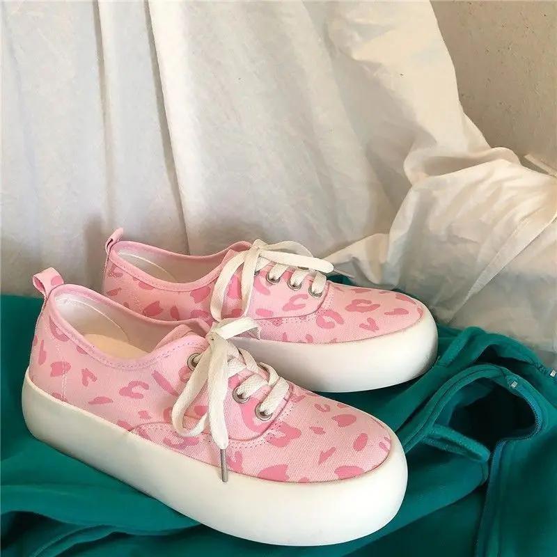 Fashion High on Platform Women's Shoes Pink Lace Up Canvas Female Footwear Shoe New in Offer Y2k Fashion Autumn Comfortable and Elegant