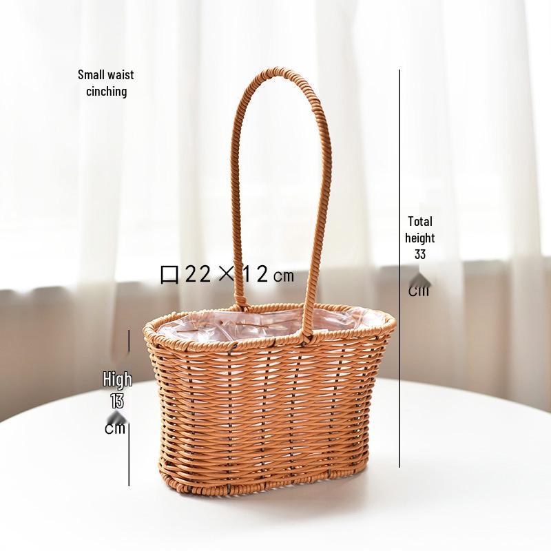 Rattan Handwoven Flower Art Arrangement Basket - Faux Rattan Florist Basket for Living Room or Fruit Display.