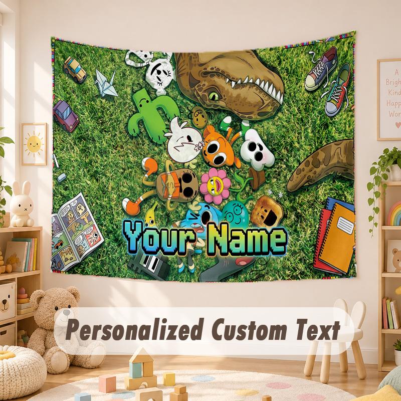 Arazzo con Testo Nome Personalizzato, Incredibile Mondo di Gumball Boho da Appendere al Muro, Arazzo Decorativo da Sfondo per Stanza