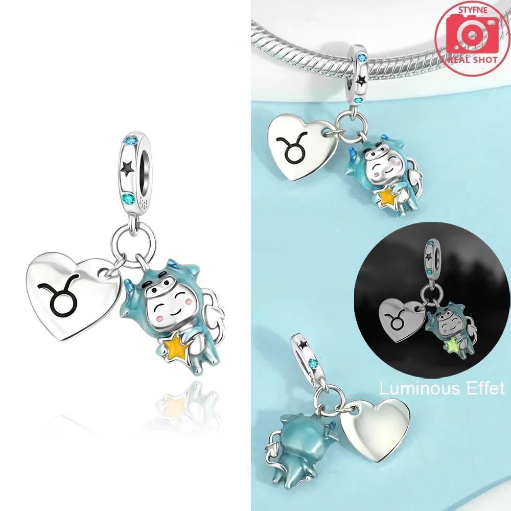 Cute Aries Cartoon Constellation Red Cancer Luminous Pisces Original Copper Charm Beads Fit Bracelet Girl Diy Gift Accessory