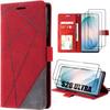 Case for Samsung Galaxy S26 Ultra, Shockproof Scratch-Resistant Leather Effect Grey Red - 2 Tempered Glasses