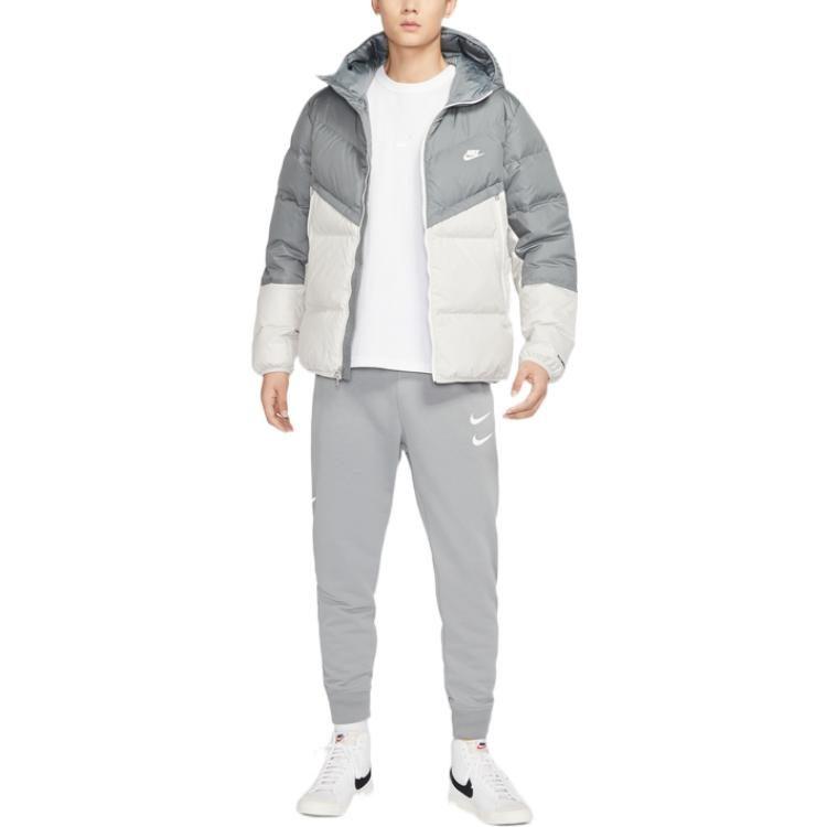Nike Down Jackets Men's Gray Hooded Moderate Quilted Down Jacket DV1132-084