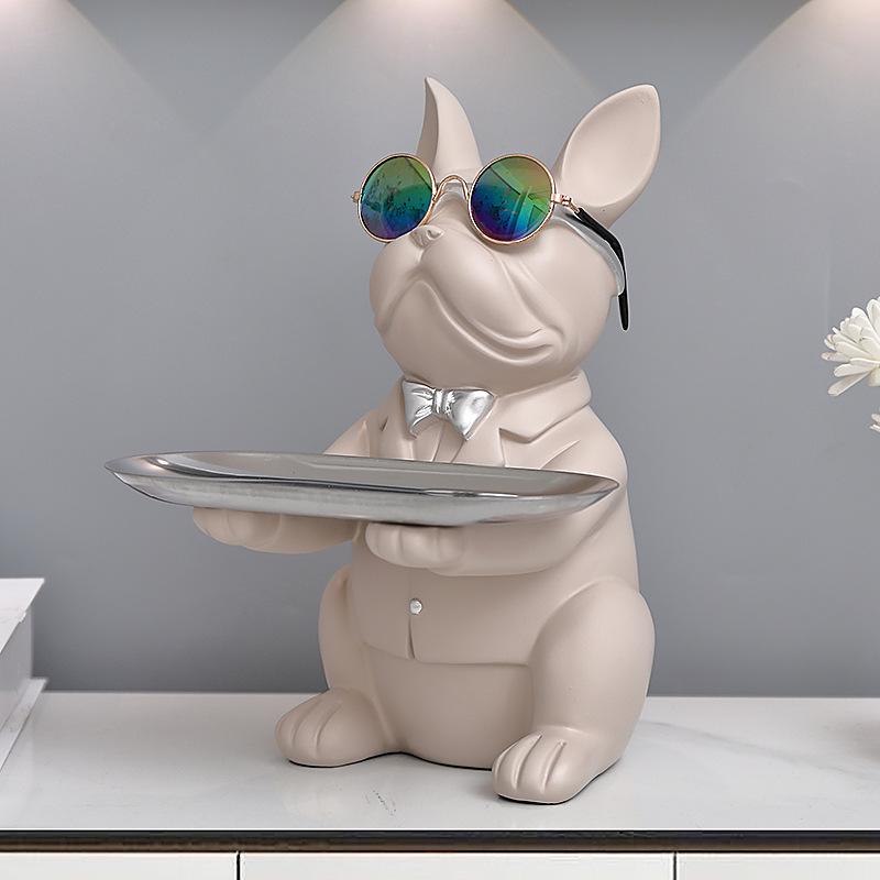 Französische Bulldogge Tischskulptur mit Ablage und Münzaufbewahrung