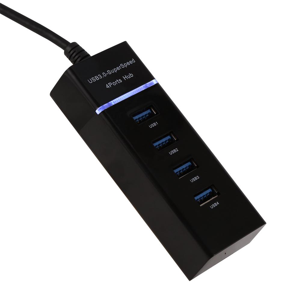 High Speed 4 Port USB 3.0 Hub Converter Adapter Portable Extender for Macbook Card Reader Black
