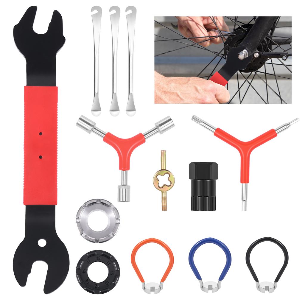 13Pcs 10-15G Bicycle Spoke Wrench Set Portable Bike Spoke Adjustment Wrench with Tiers Lever Pedal Removal Tool for Bike Repair