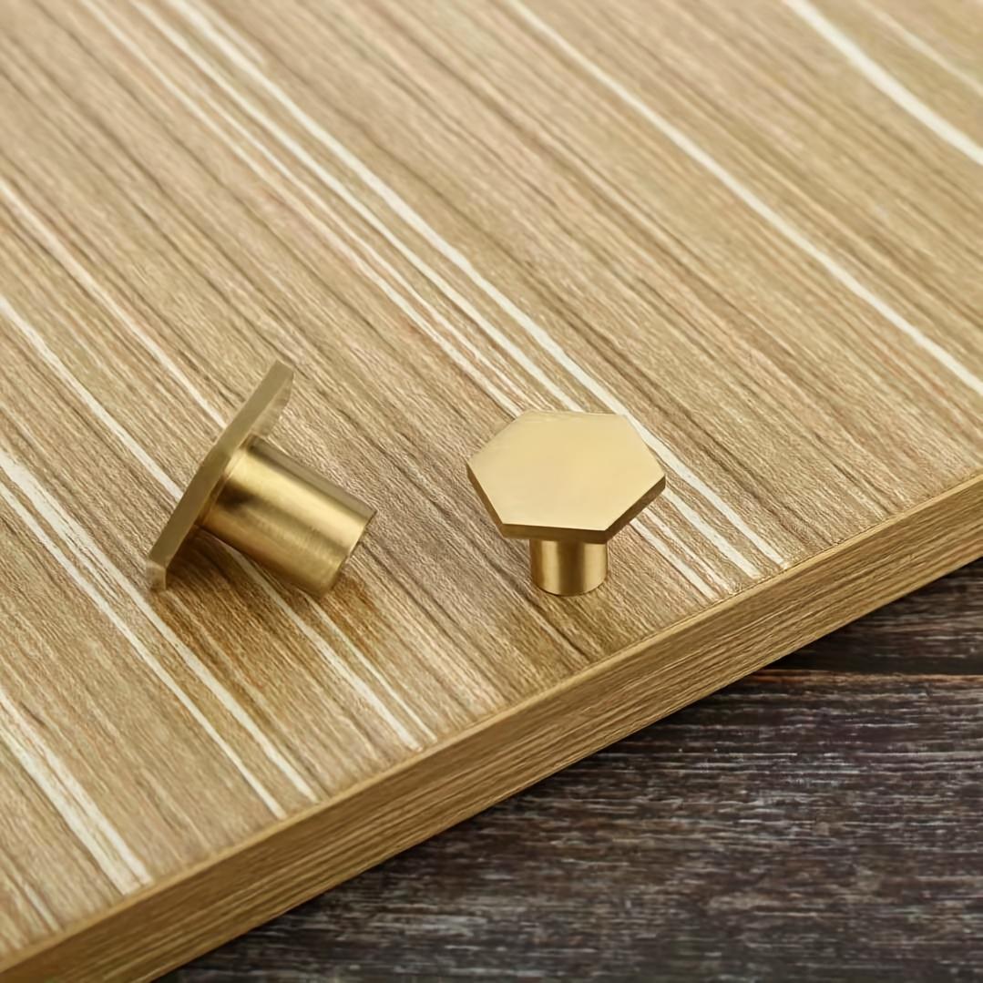 

2pcs Solid Brass Knobs, Simple Chamfered Hexagonal Kitchen or Furniture Cabinets, Hardware Drawer Handles, Brushed Brass Handles