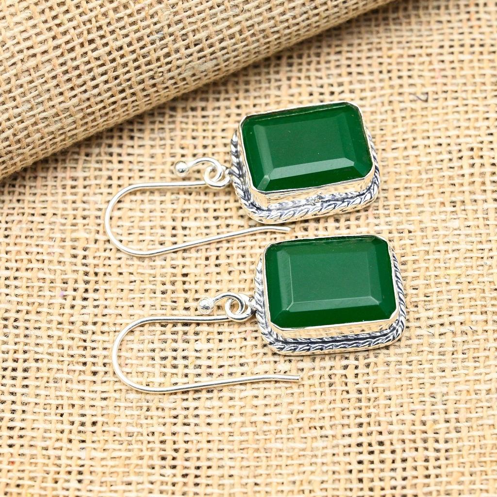 Green Onyx Gemstone 925 Sterling Silver Jewelry Handmade Earring For Thanksgiving