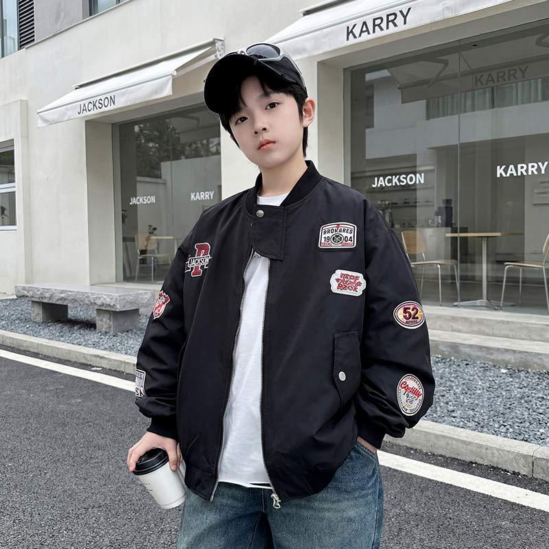 Spring & Autumn Korean Kids' Set: Trendy Boys' Street Style Jacket & Baseball Uniform for Middle and Big Children.