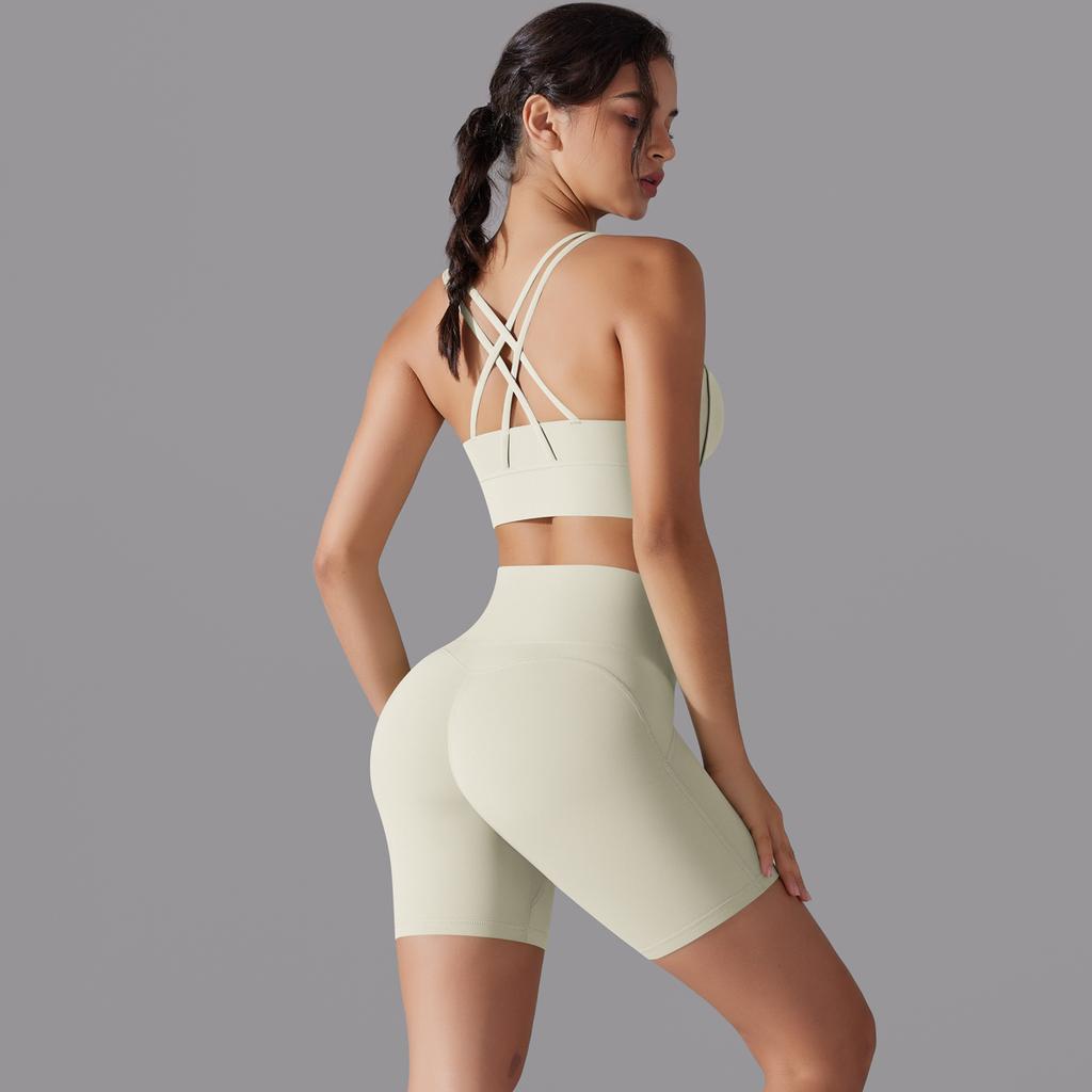 Auroth Women Back Cross Yoga Set Gym Running Outfit High Waist Workout Shorts Beauty Back Vest Sportswear