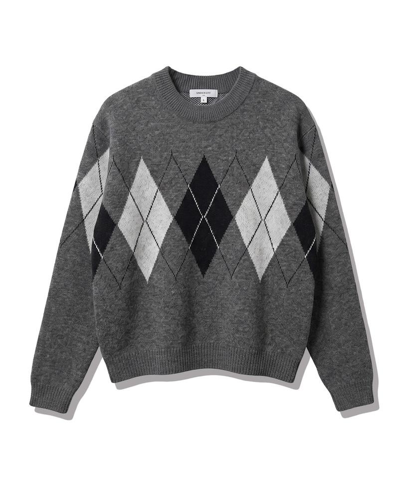 UNDEROFF Argyle Crop Knit Grey