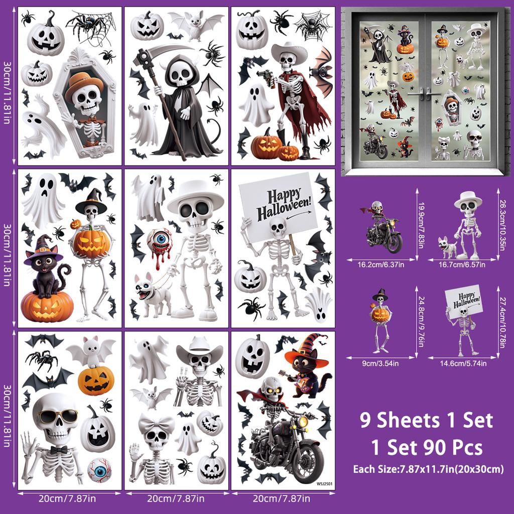 3D Halloween Cling Stickers Skull Ghost Witch for Window Door Party Home Decoration