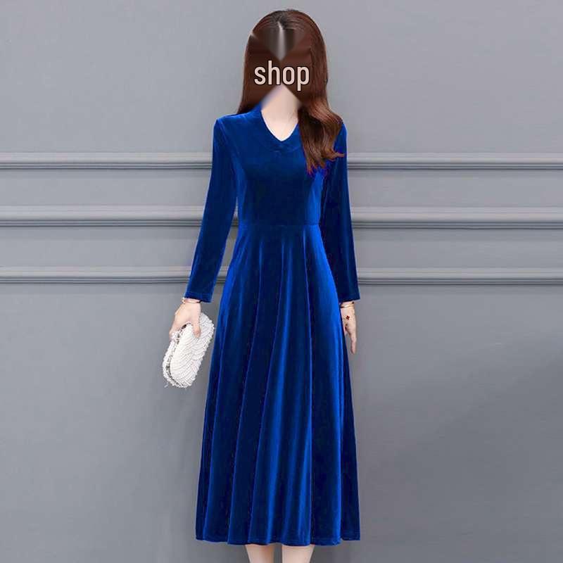 Elegant Velvet Long Qipao Dress – Over-Knee, Stylish, Thickened for Spring, Autumn, Winter.