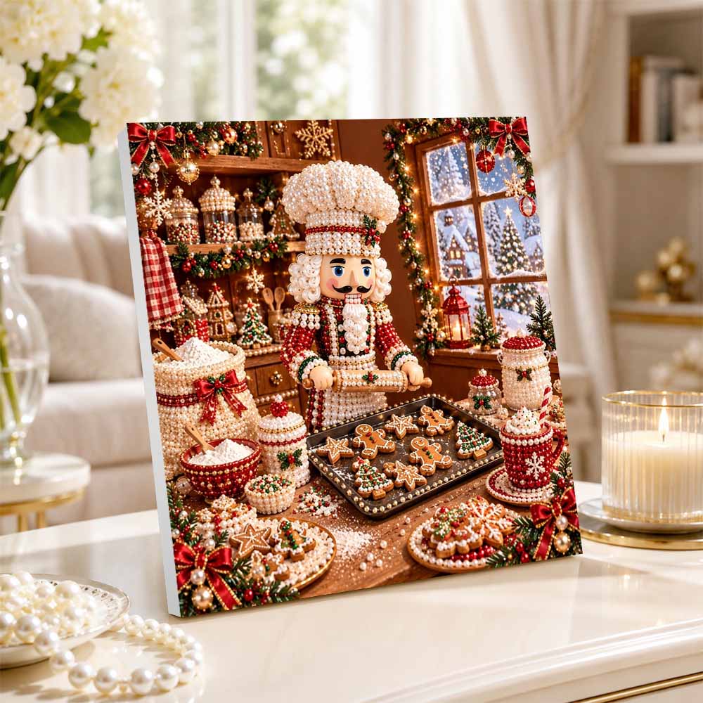 Christmas Pearl Diamond Painting Set Nutcracker Chef. Handmade Pearl Diamond Art Set. Holiday Gift Home Decoration