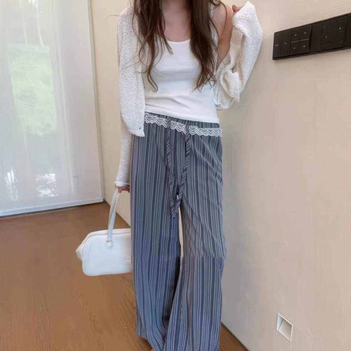 Spring 2026 Korean Retro Lace Patchwork Casual Pants One Size