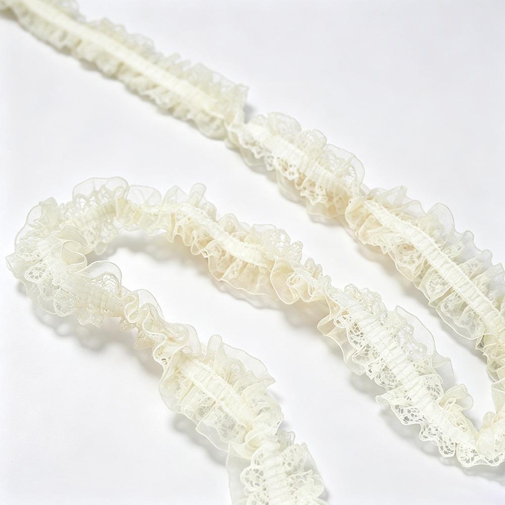 Double Layers Embroidery Lace Fabric Elastic Sewing Lace Trim Pleated Lace Trim For DIY Crafts