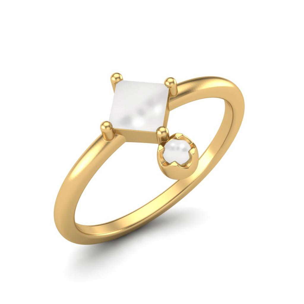 4MM Square Shaped Pearl 925 Sterling Silver Gold Vemreil Solitaire Women Wedding Ring