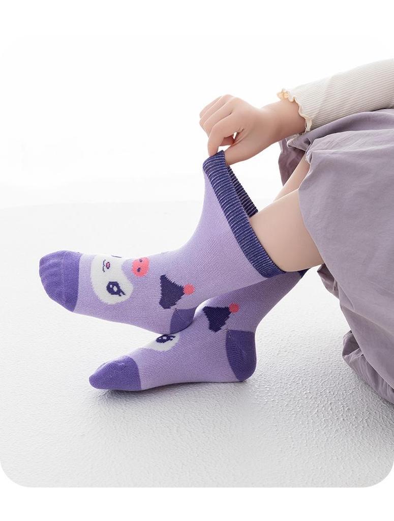 Kuromi Girls' Mid-Calf Cotton Socks - Cute Rainbow Design for Spring, Autumn, and Winter