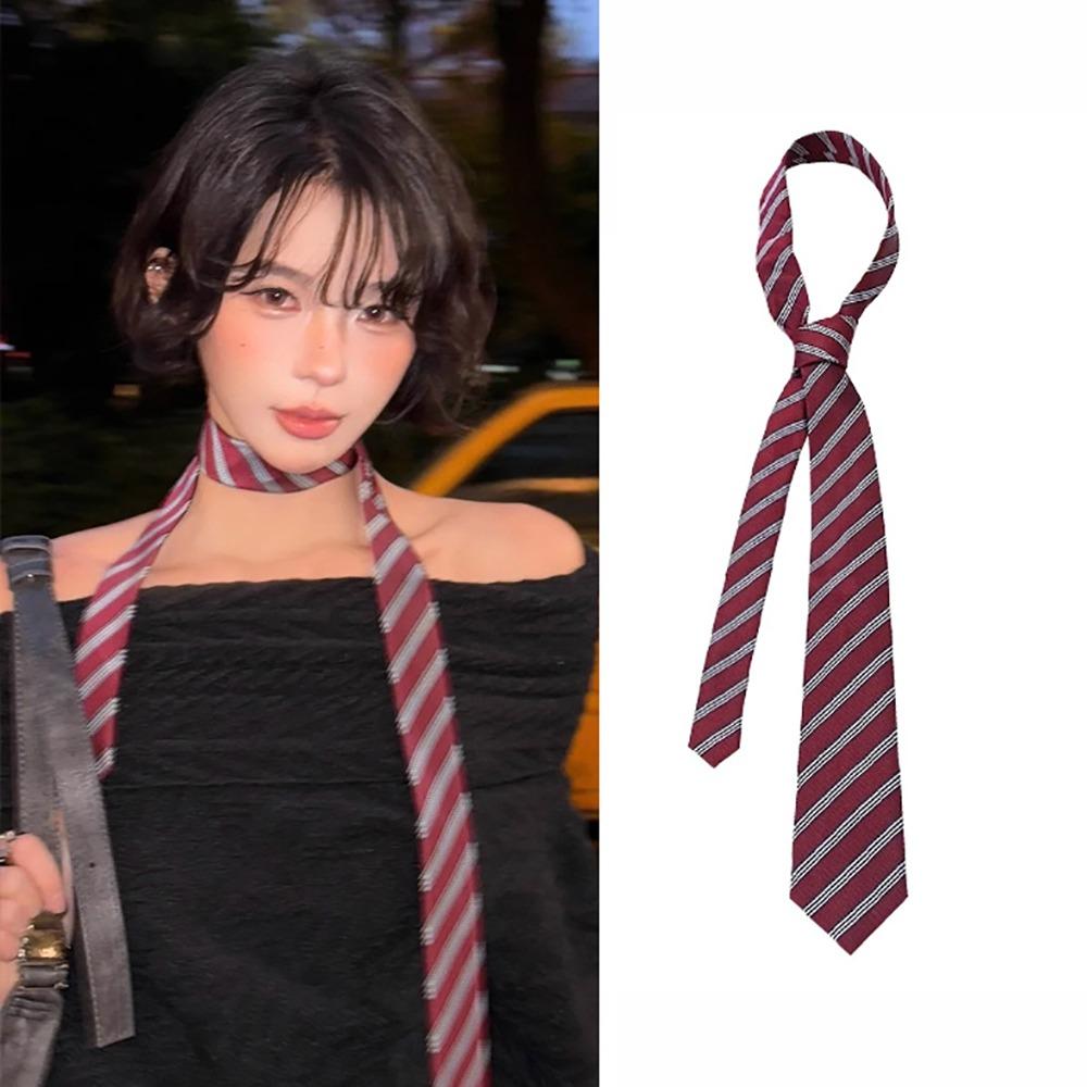 Long Skinny Necktie Scarf Decorative Accessory Striped Neck Tie Striped Waist Belt Women Men