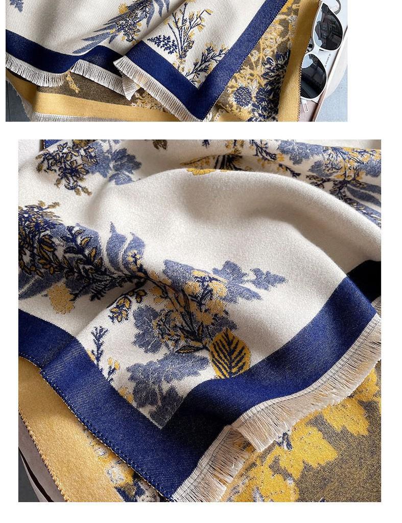 Elegant Faux Cashmere Floral Shawl - Thick Warm Winter Tassel Scarf