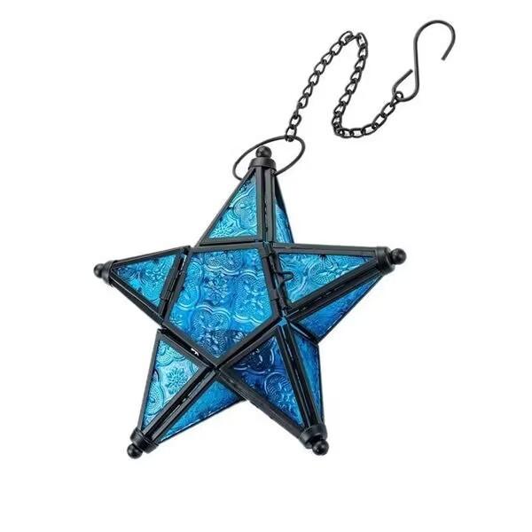 Pointed Christmas Five Star Glass Candles House Ornament Candleholder Decoration