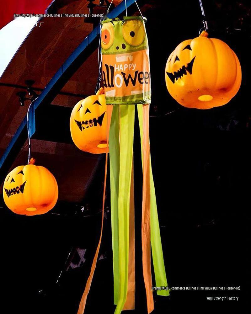 Halloween Outdoor Hanging Decorations: Pumpkin & Ghost Wind Sock Flags