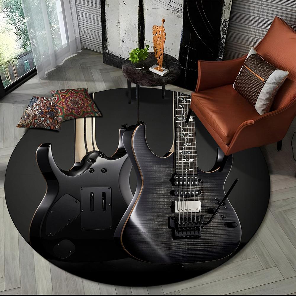 Elektrische Gitarre Klassische Gitarre Runder Teppich für Wohnzimmer Schlafzimmer Kinderzimmer Dekoration, Haustierbereich Teppich Rutschfeste Bodenmatte