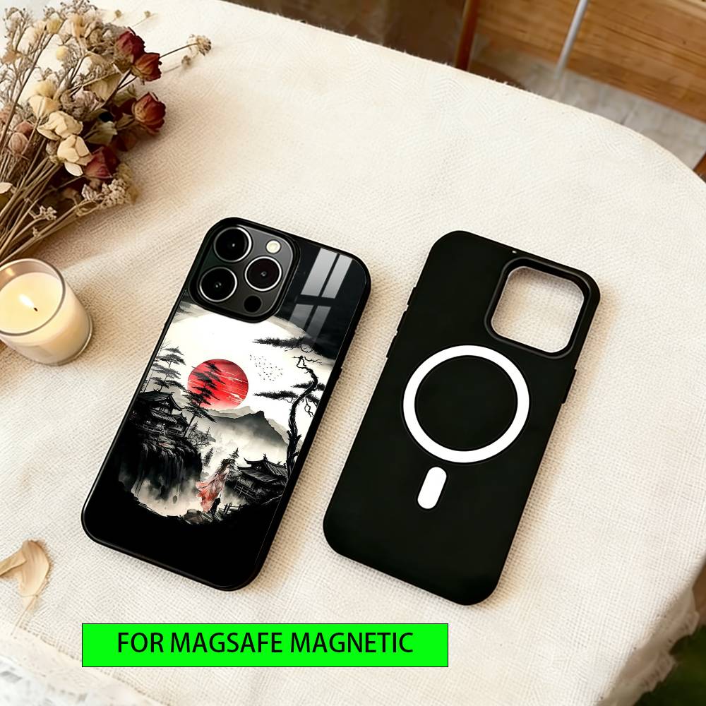 Classical Chinese Landscape Phone Case For iPhone17,16,15,14,13,12,11 Plus,Pro Magnetic with Magsafe Wireless Charging iPhone17