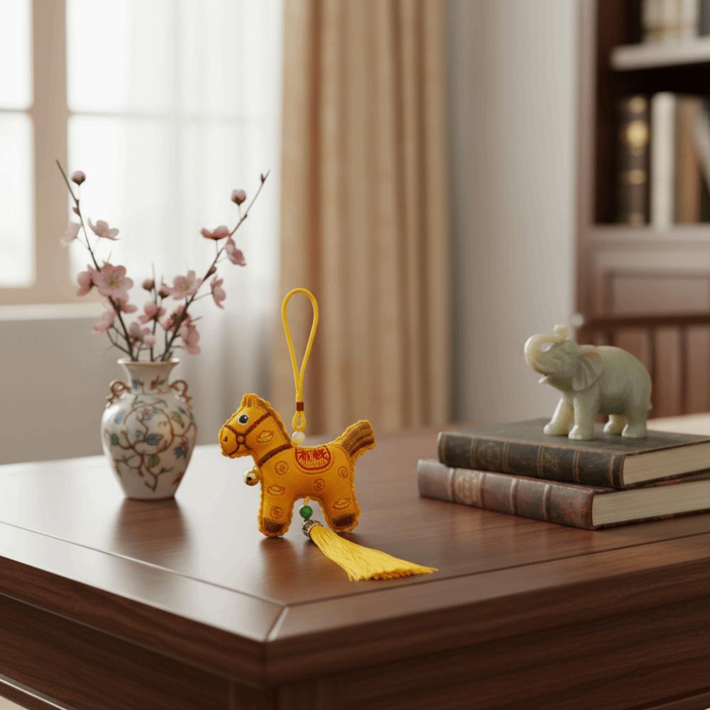 Chinese Style Pony Embroidered Pendant Tassel Zodiac Mascot New Year Horse Pendant Keychain Spring Festival