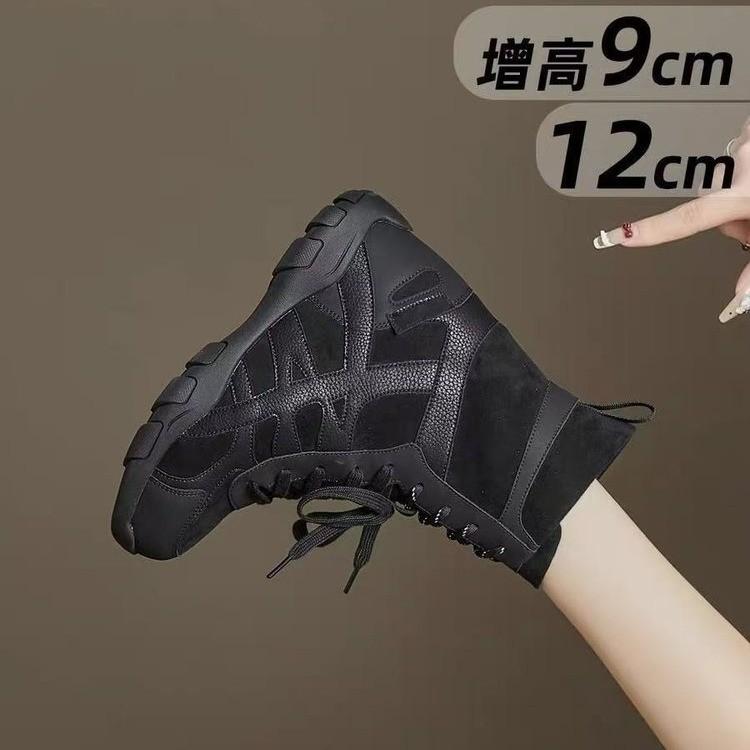 Thick-soled inner height increased by 12 cm Martin boots women's 2025 autumn new small retro racing shoes western boots