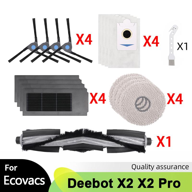 Roller Brush Rubber Brush For Ecovacs Deebot X2/X2 omni/X2 Pro Robot Vacuum Side Brush Hepa Filter Dust Bag Mop Cloths Accessory