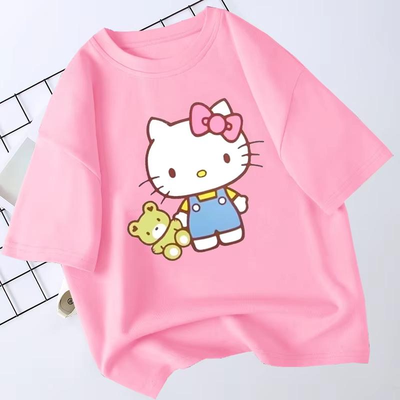 

Cotton Breathable Childrens Tshirt 2026 Summer New Fitness HelloKitty Cartoon Printed Casual Parent Child Short Sleeve S