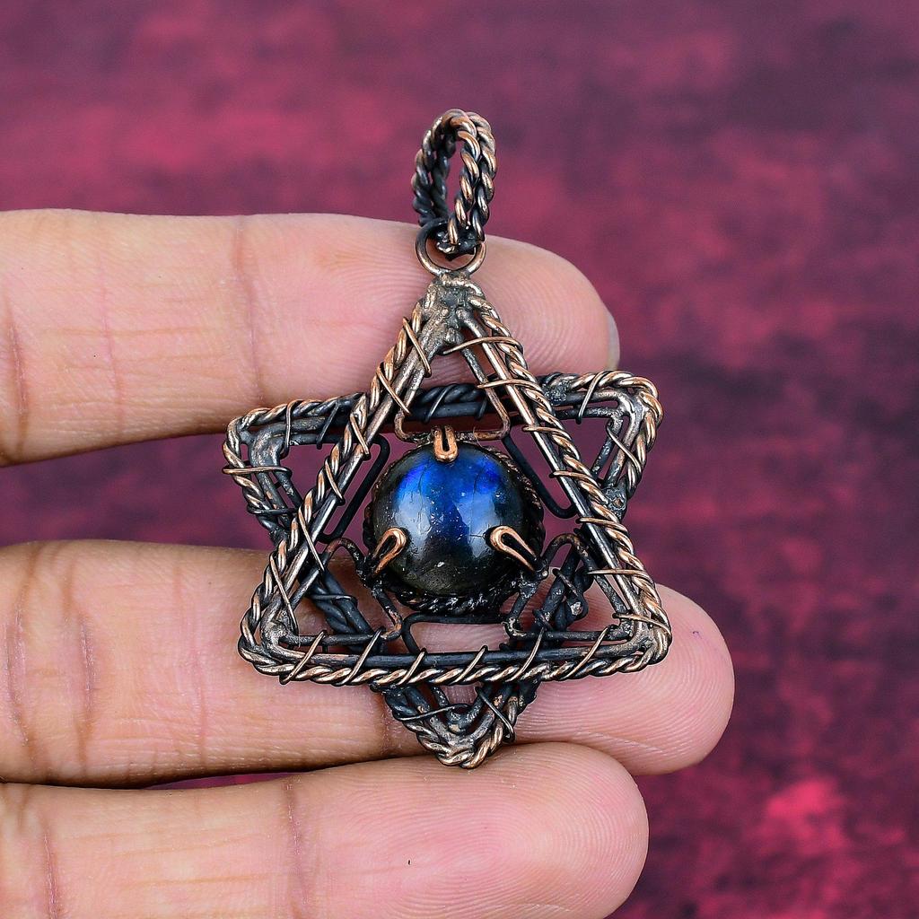 Labradorite Pendant Gemstone Star Jewelry Handmade Copper Wire Wrapped Pendant