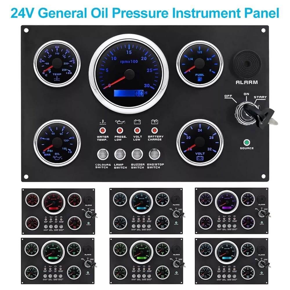 24V 5-teiliges Instrumentenset mit Armaturenbrett & Kabelbaum 0-3000 U/min für Marineboot Yacht