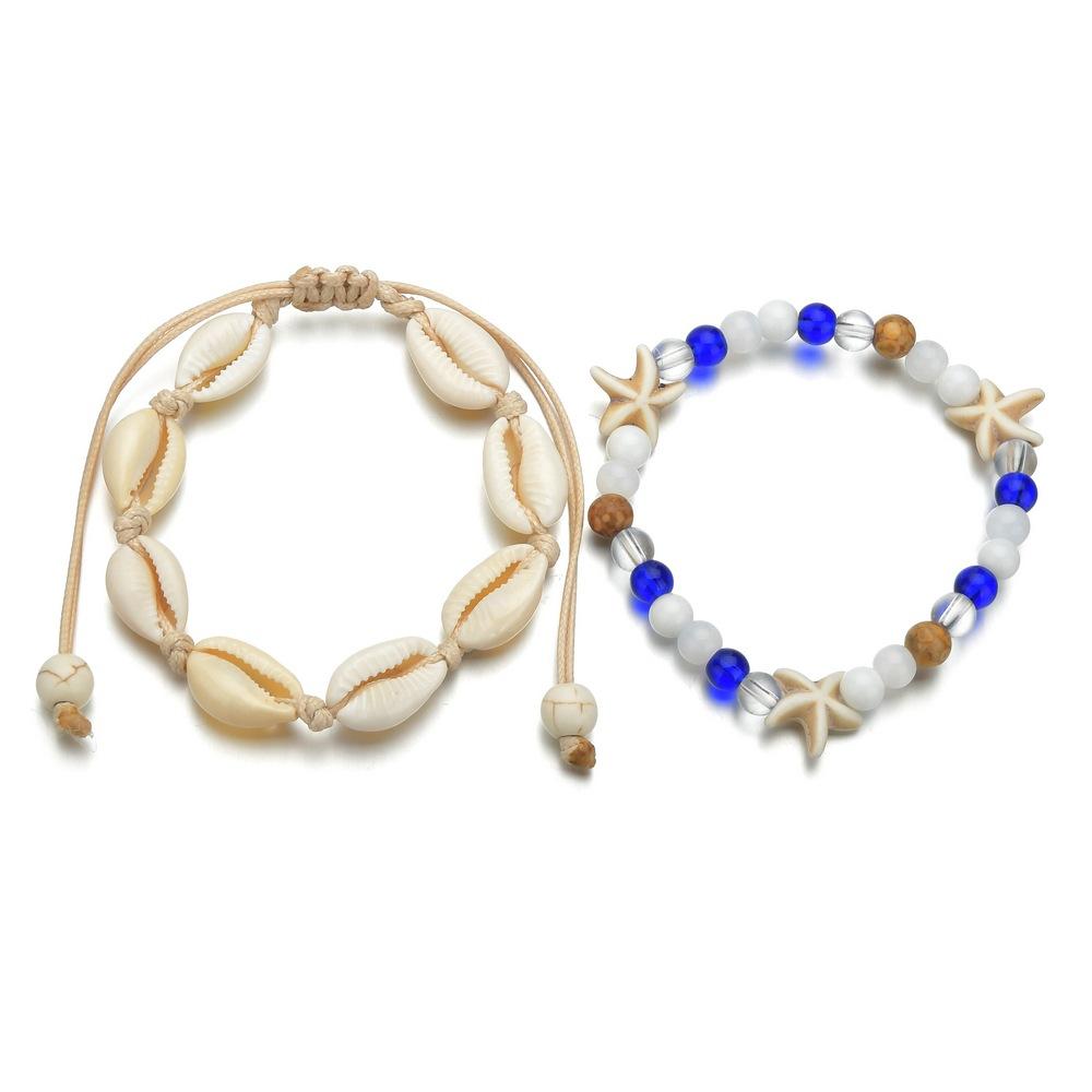 

Bohemian Holiday Wind Shell Beaded Woven Anklet Women s Bracelet Set Beach Party Seaside Holiday белый