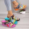 Fashion Wedge Slippers Colorblock Tribal Floral Pattern New Women's Platform Slides Tribal Floral Print Sandals Women Ethnic Shoes
