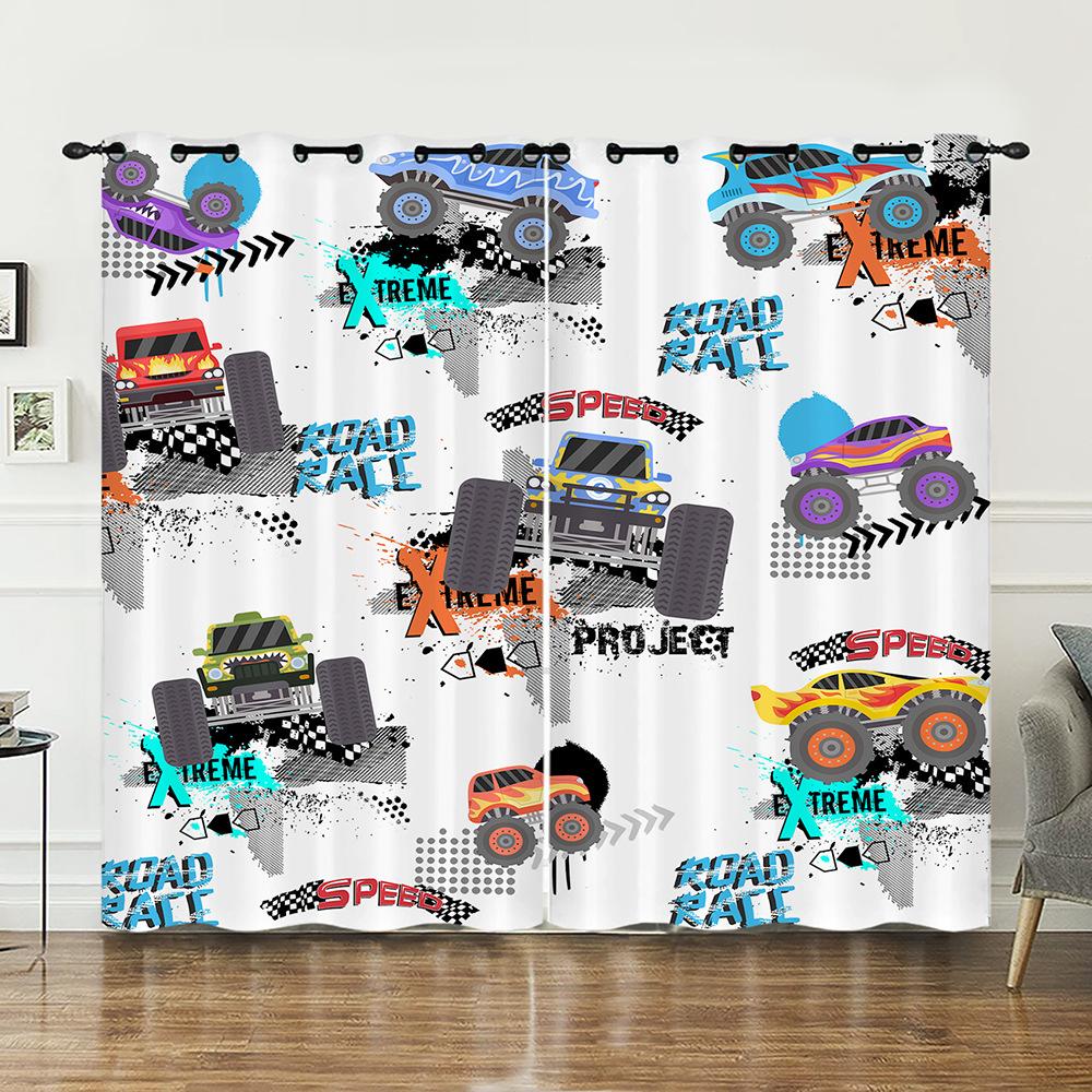 Curtains Locomotive Truck Decoration Sunshade Digital Printing Curtain Blackout No Punching Bedroom